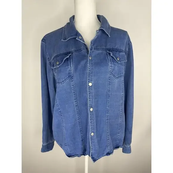 Chico's Design Womens Snap Up Long Sleeve Blue Denim Jeans Jacket Size 2 - Picture 3 of 9